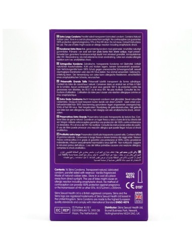 SKINS - PRESERVATIVOS EXTRA GRANDE PREMIUM PACOTE COM 16