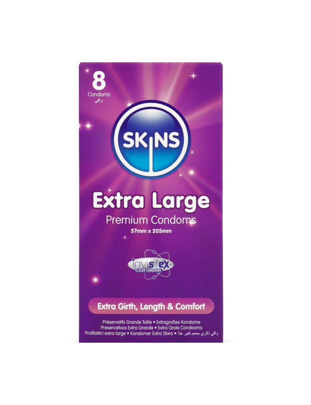 SKINS - PRESERVATIVOS EXTRA GRANDE PREMIUM PACOTE COM 8 SKINS - PRESERVATIVOS EXTRA GRANDE PREMIUM PACOTE COM 8