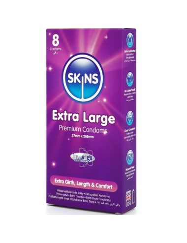 SKINS - PRESERVATIVOS EXTRA GRANDE PREMIUM PACOTE COM 8