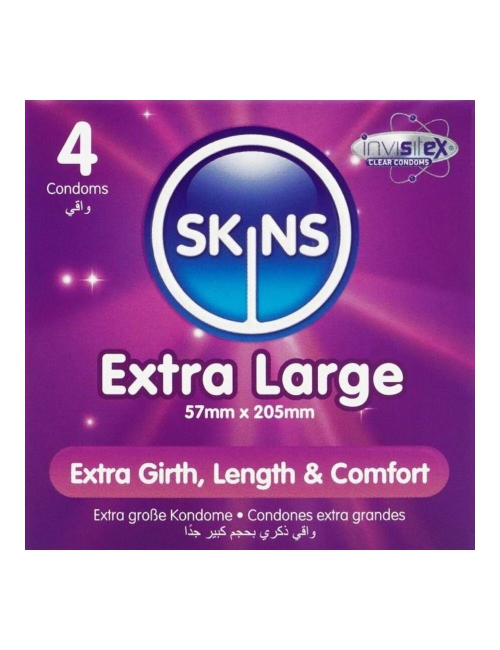 SKINS - PRESERVATIVOS EXTRA GRANDE PREMIUM PACOTE 4 SKINS - PRESERVATIVOS EXTRA GRANDE PREMIUM PACOTE 4