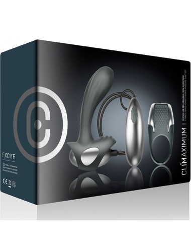 CLIMAXIMUM - KIT EXCITE ANEL PARA PÉNIS + MASSAGEADOR DE PRÓSTATA COM FIO
