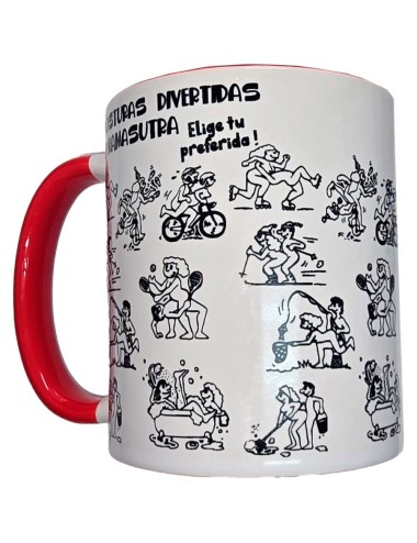 DIABLO PICANTE - CANECA KAMASUTRA POSITIONS BRANCA COM ALÇA VERMELHA 370 ML