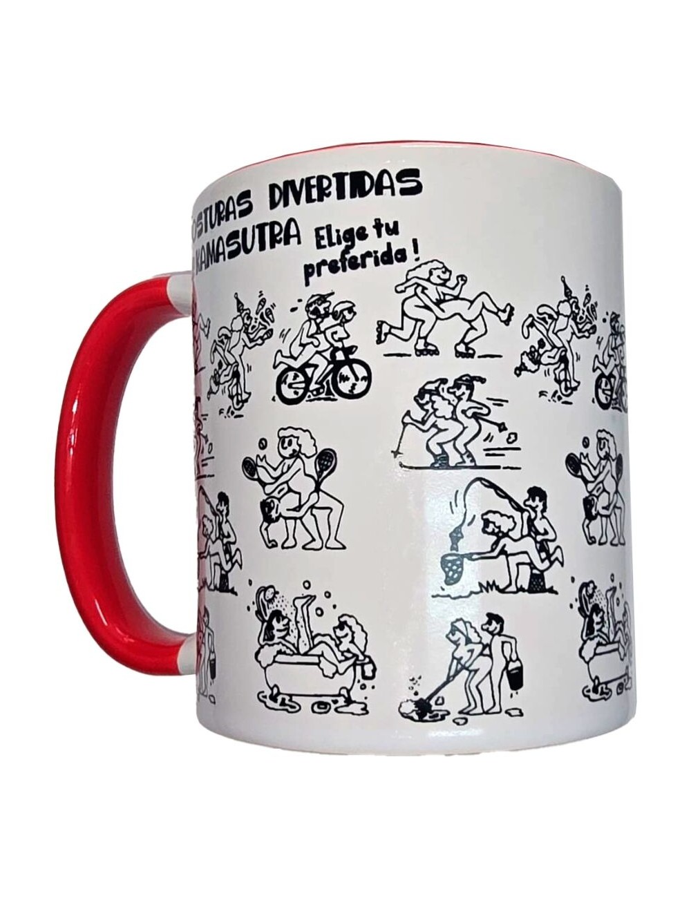 DIABLO PICANTE - CANECA KAMASUTRA POSITIONS BRANCA COM ALÇA VERMELHA 370 ML