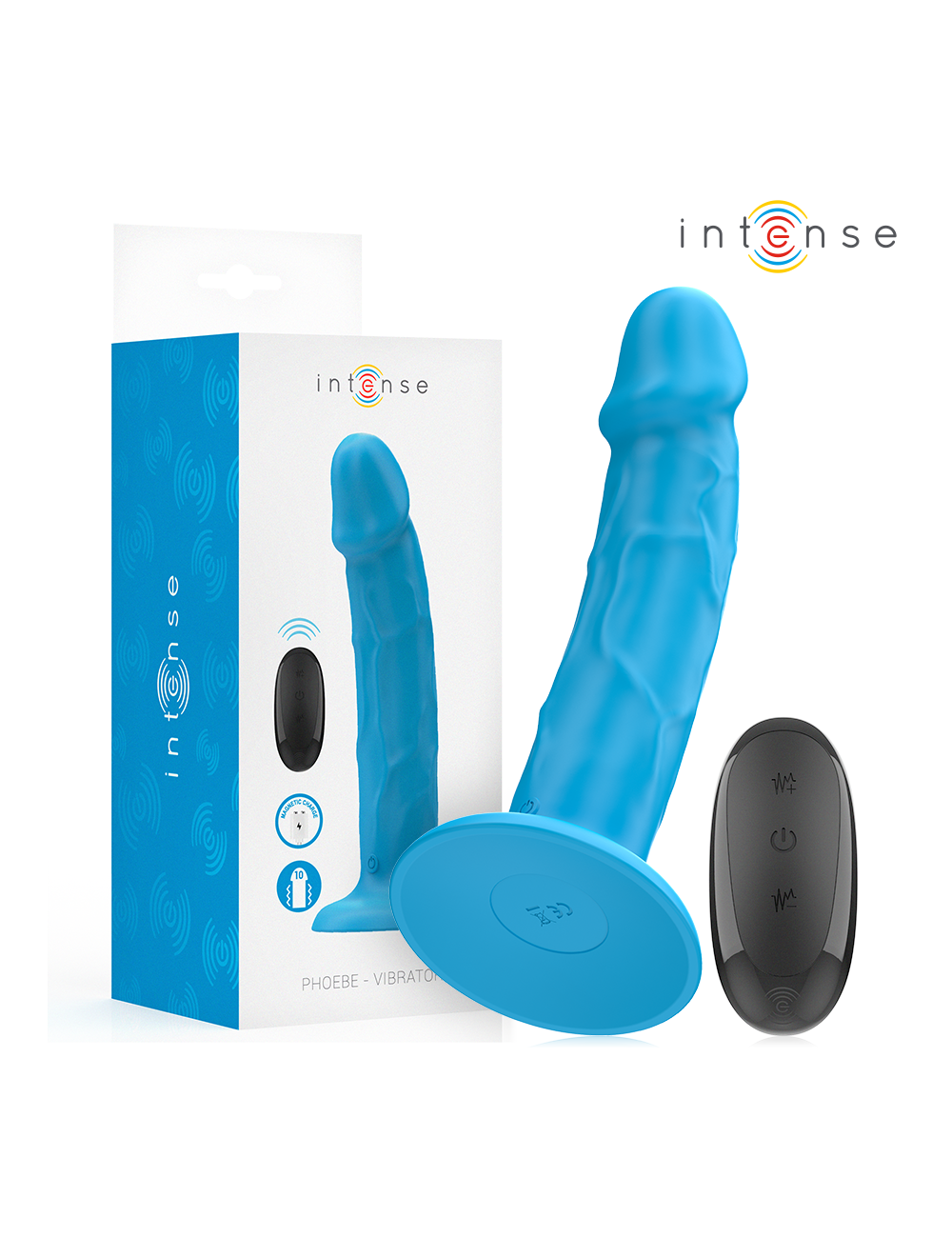INTENSE - VIBRADOR REALÍSTICO PHOEBE 10 VIBRAÇÕES CONTROLE REMOTO AZUL
