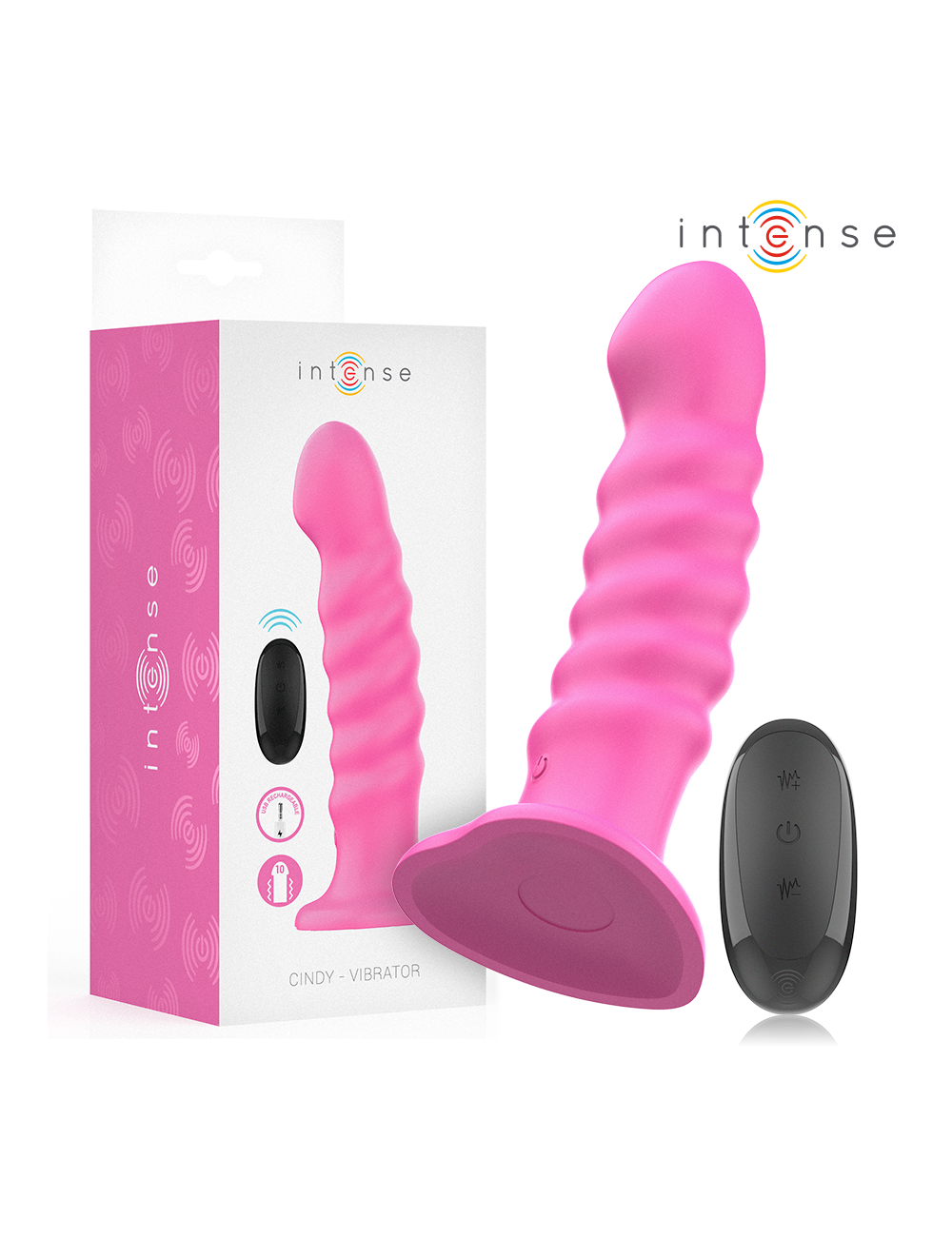 INTENSE - VIBRADOR CINDY TAMANHO L DESIGN ESPIRAL 10 VIBRAÇÕES ROSA CONTROLE REMOTO