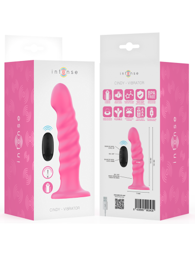 INTENSE - VIBRADOR CINDY TAMANHO L DESIGN ESPIRAL 10 VIBRAÇÕES ROSA CONTROLE REMOTO