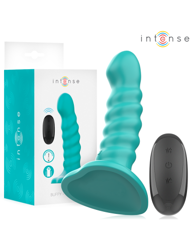 INTENSE - VIBRADOR BUFFY TAMANHO P DESIGN ESPIRAL 10 VIBRAÇÕES CONTROLE REMOTO AZUL