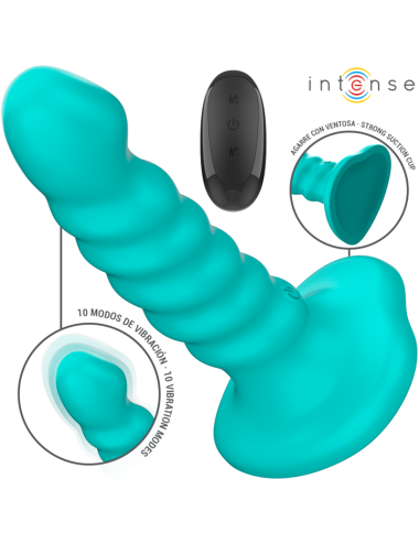 INTENSE - VIBRADOR BUFFY TAMANHO P DESIGN ESPIRAL 10 VIBRAÇÕES CONTROLE REMOTO AZUL
