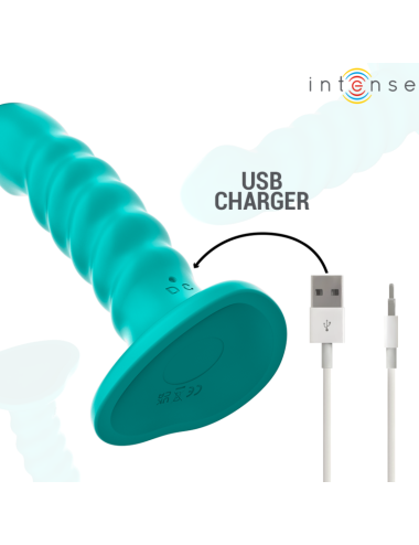 INTENSE - VIBRADOR BUFFY TAMANHO P DESIGN ESPIRAL 10 VIBRAÇÕES CONTROLE REMOTO AZUL
