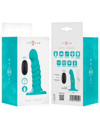 INTENSE - VIBRADOR BUFFY TAMANHO P DESIGN ESPIRAL 10 VIBRAÇÕES CONTROLE REMOTO AZUL