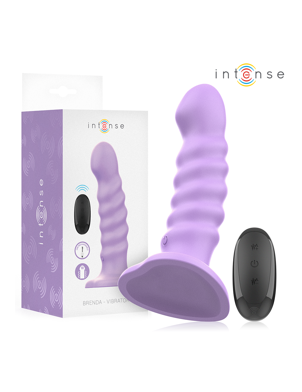 INTENSE - VIBRADOR BRENDA TAMANHO M DESIGN ESPIRAL 10 VIBRAÇÕES ROXO CONTROLE REMOTO