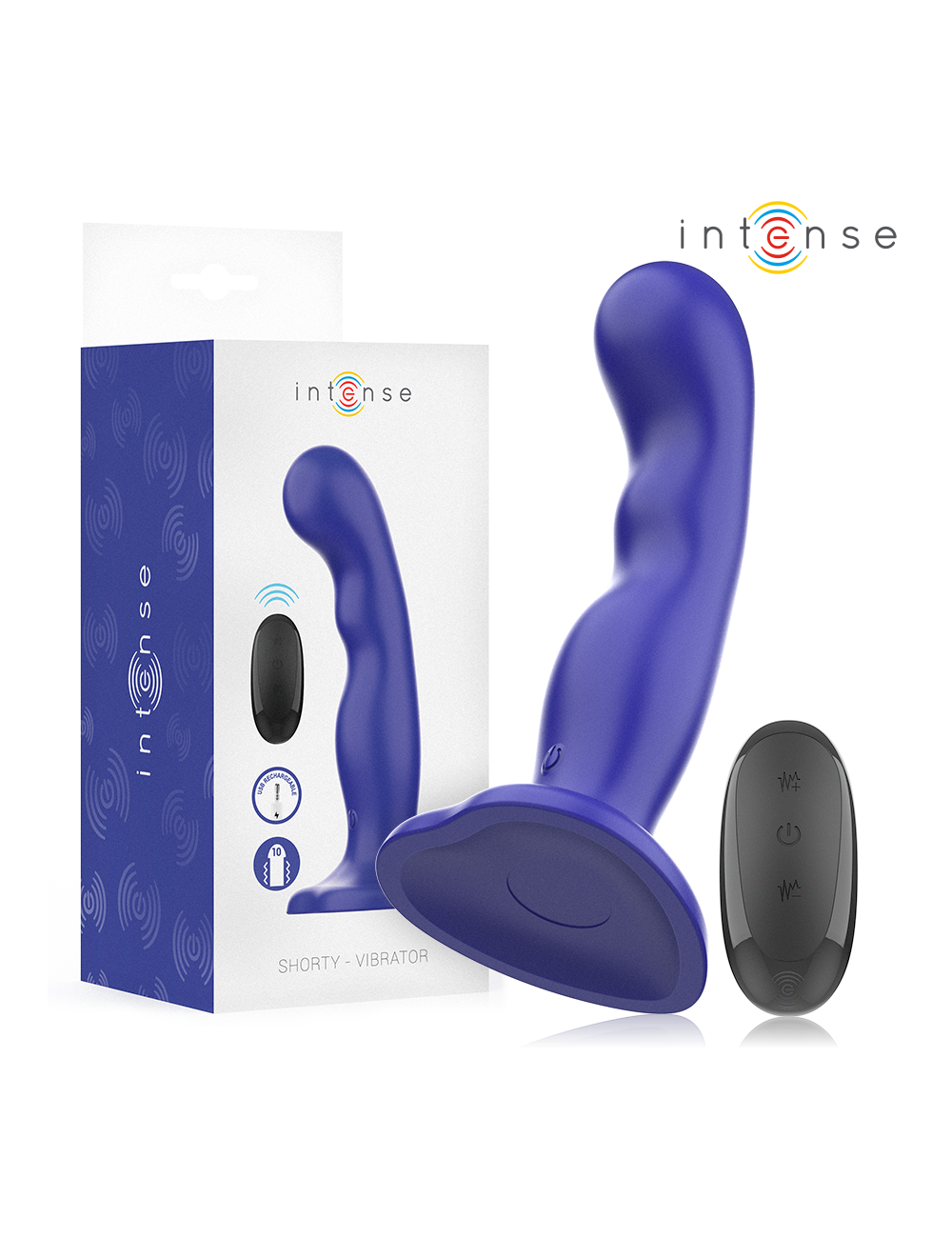 INTENSE - VIBRADOR SHORTY COM VENTOSA AZUL CONTROLE REMOTO