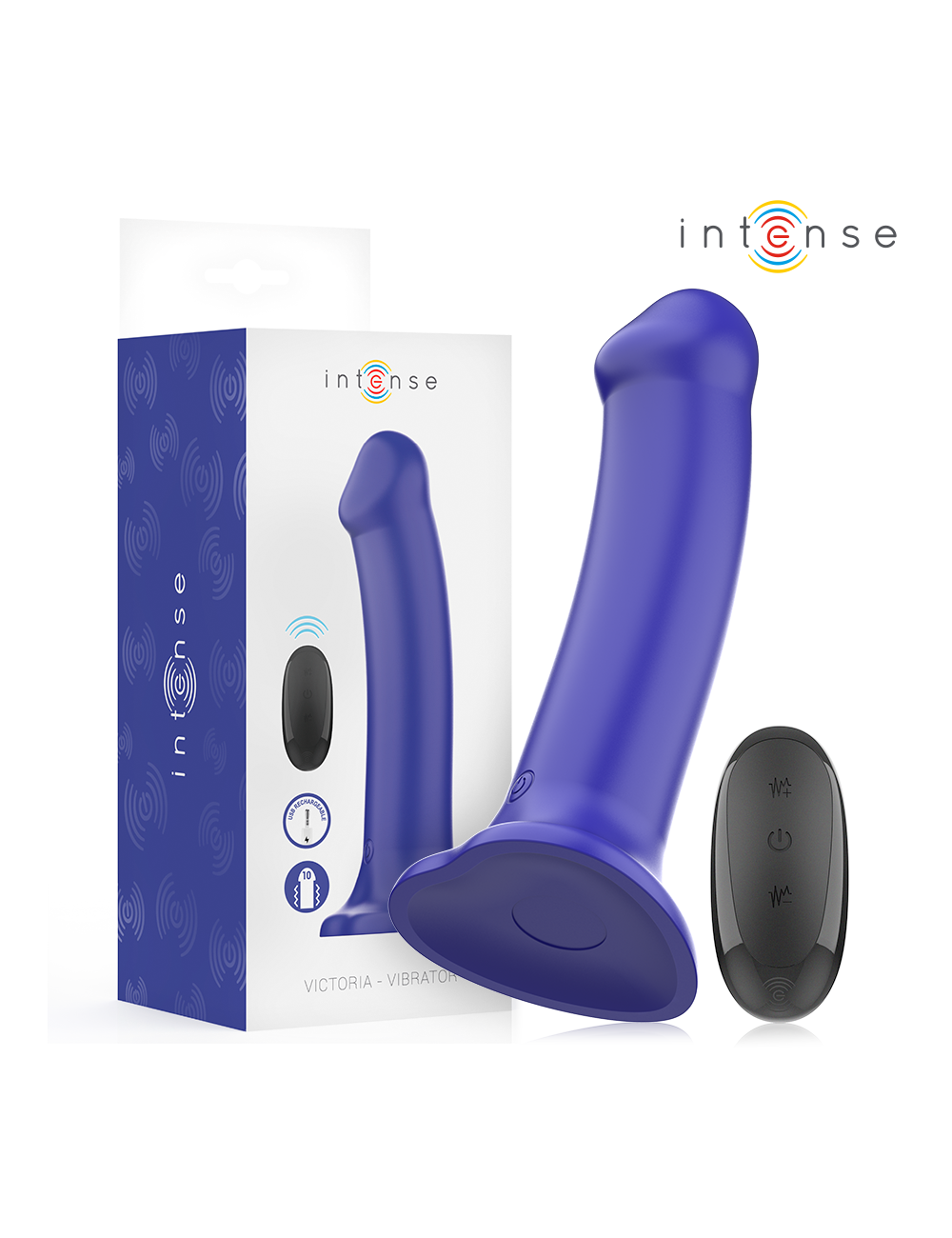 INTENSE - VIBRADOR VICTORIA COM VENTOSA 10 VIBRAÇÕES AZUL ESCURO CONTROLE REMOTO