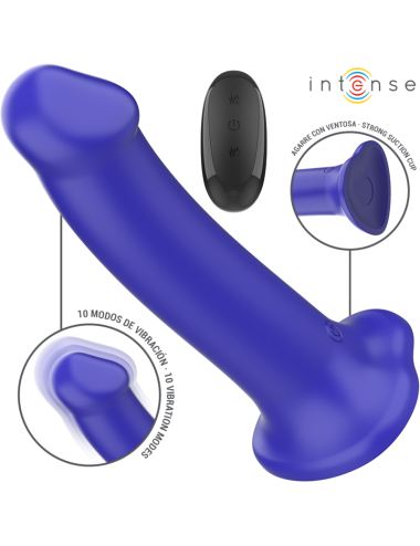 INTENSE - VIBRADOR VICTORIA COM VENTOSA 10 VIBRAÇÕES AZUL ESCURO CONTROLE REMOTO