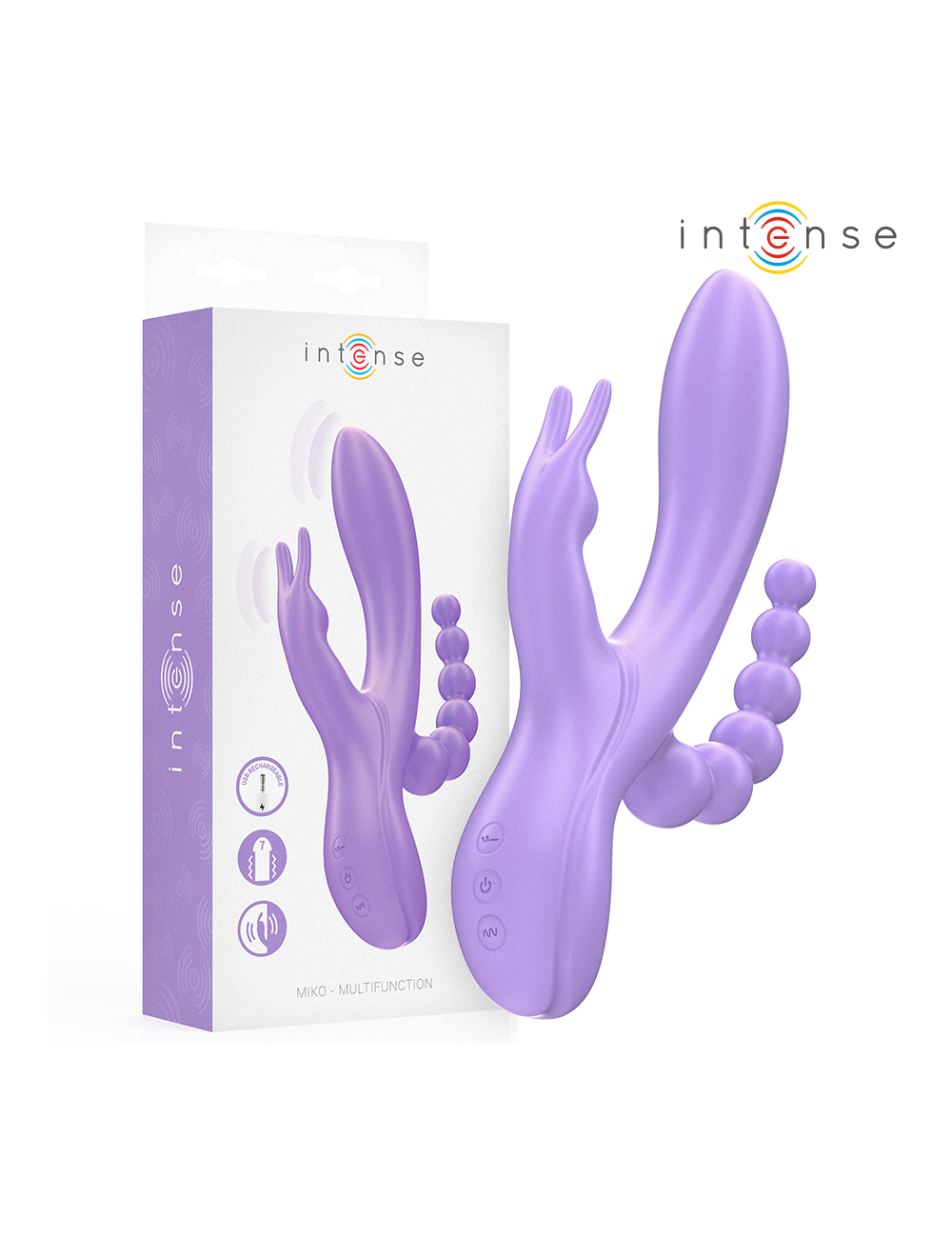 INTENSE - MIKO TRIPLO VIBRADOR COELHO & ESTIMULADOR & ANAL 7 VIBRAÇÕES ROXO