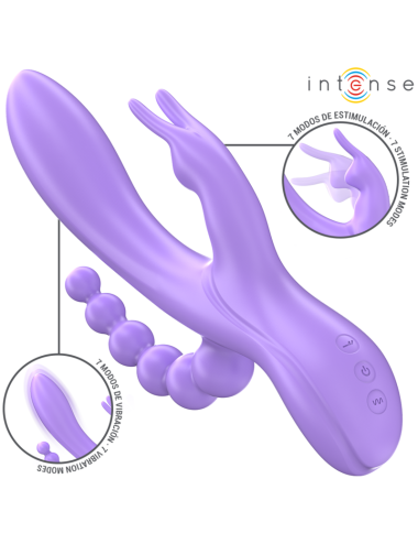 INTENSE - MIKO TRIPLO VIBRADOR COELHO & ESTIMULADOR & ANAL 7 VIBRAÇÕES ROXO