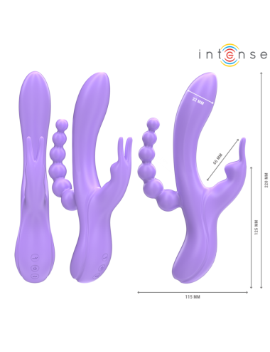 INTENSE - MIKO TRIPLO VIBRADOR COELHO & ESTIMULADOR & ANAL 7 VIBRAÇÕES ROXO