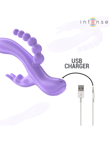 INTENSE - MIKO TRIPLO VIBRADOR COELHO & ESTIMULADOR & ANAL 7 VIBRAÇÕES ROXO
