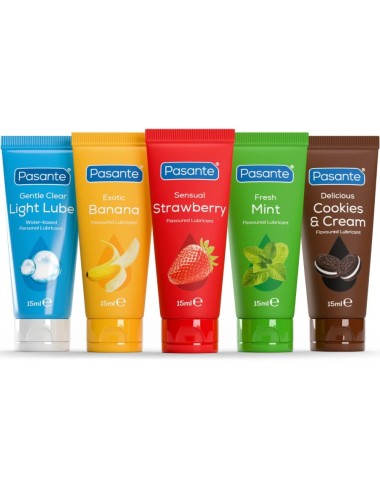 PASANTE - PACK LUBRIFICANTES SABORES SORTIDOS 5 UNIDADES X 15 ML