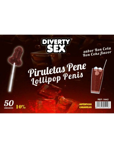 DIABLO GOLOSO - 50 PÊNIS PIRULITOPS RON COLA SABOR 10% ÁLCOOL