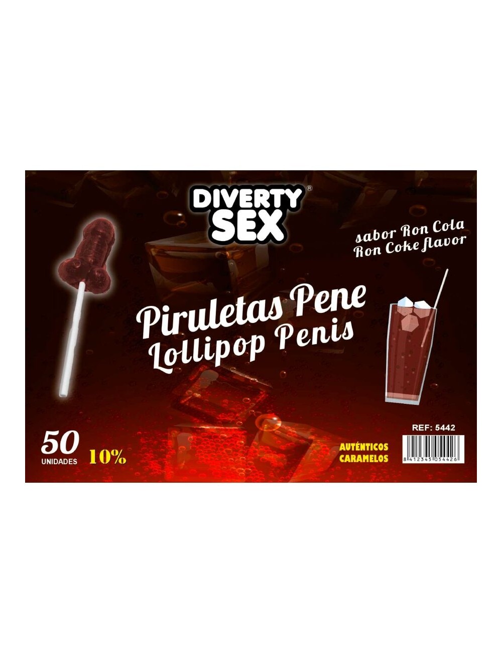 DIABLO GOLOSO - 50 PÊNIS PIRULITOPS RON COLA SABOR 10% ÁLCOOL