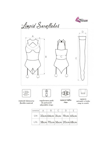 LIVCO CORSETTI FASHION - LIMPID SNOWFLAKES LC 90604 BODY + MEIAS + TIARA DE NATAL TAMANHO S/M
