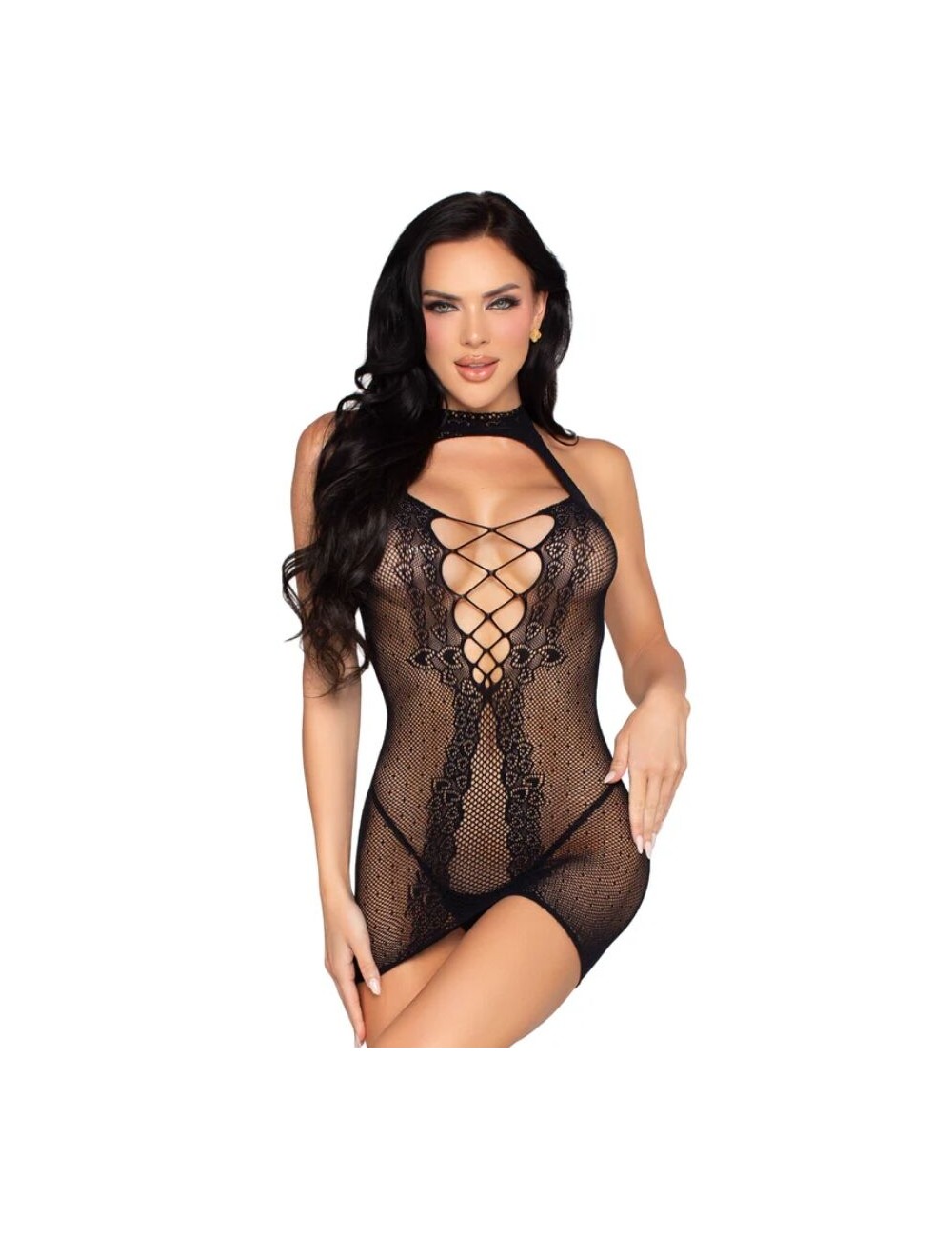 LEG AVENUE - 81675 MINI VESTIDO HALTER PRETO - TAMANHO ÚNICO