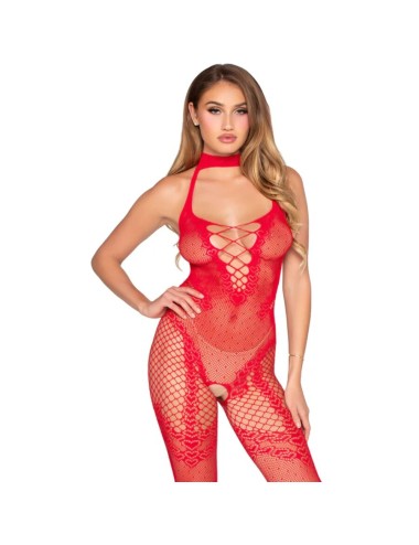 LEG AVENUE - 89336 BODYSTOCKING SEM FUNDO VERMELHO - TAMANHO ÚNICO