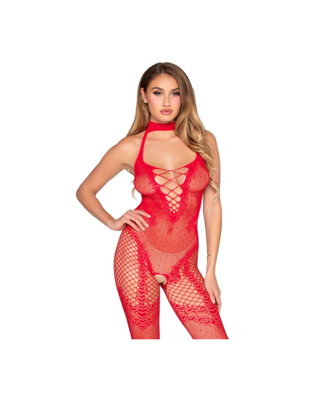 LEG AVENUE - 89336 BODYSTOCKING SEM FUNDO VERMELHO - TAMANHO ÚNICO