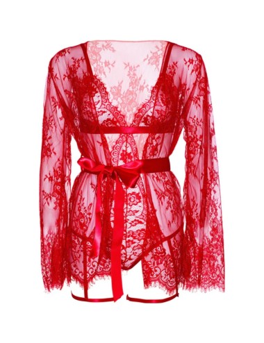 LEG AVENUE - 86123 CONJUNTO DE ROBE COM DENDY E LIGA VERMELHO TAMANHO M