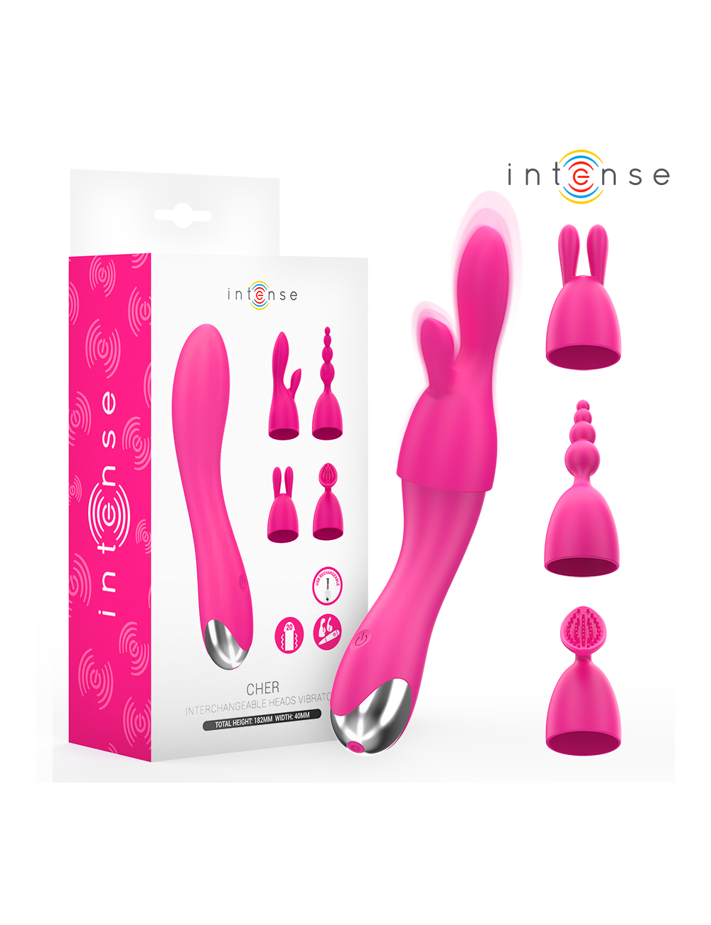 INTENSE - VIBRADOR CHER COM 20 PADRÕES E CABEÇAS INTERCAMBIÁVEIS