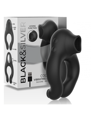 BLACK&SILVER - ANEL VIBRADOR DE SILICONE 3 MOTORES RECARREGÁVEIS PRETO