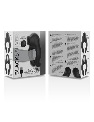 BLACK&SILVER - ANEL VIBRADOR DE SILICONE 3 MOTORES RECARREGÁVEIS PRETO