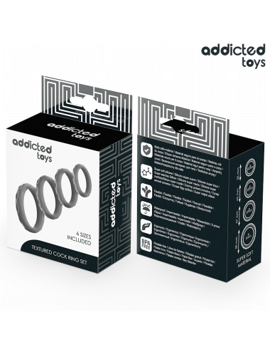 ADDICTED TOYS - CONJUNTO DE ANÉIS PENIANOS TEXTURIZADOS - 4 TAMANHOS