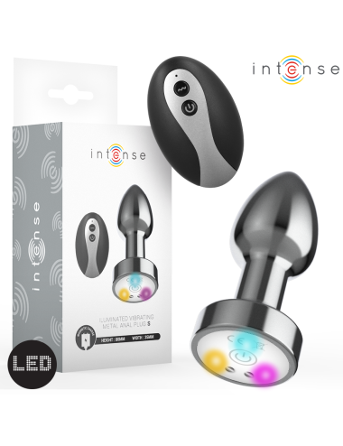 INTENSE - PLUG ANAL DE METAL VIBRANTE COM LUZES LED E CONTROLE REMOTO - TAMANHO S