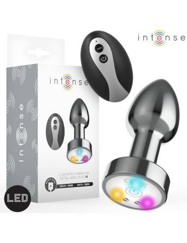 INTENSE - PLUG ANAL DE METAL VIBRANTE COM LUZES LED E CONTROLE REMOTO - TAMANHO M