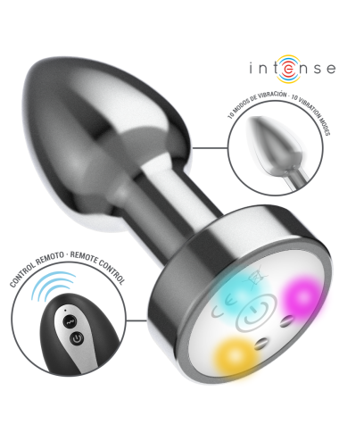 INTENSE - PLUG ANAL DE METAL VIBRANTE COM LUZES LED E CONTROLE REMOTO - TAMANHO M