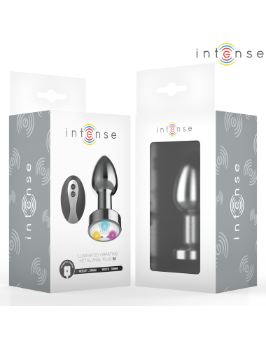 INTENSE - PLUG ANAL DE METAL VIBRANTE COM LUZES LED E CONTROLE REMOTO - TAMANHO M