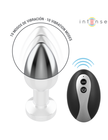 INTENSE - PLUG ANAL DE METAL VIBRANTE COM LUZES LED E CONTROLE REMOTO - TAMANHO M