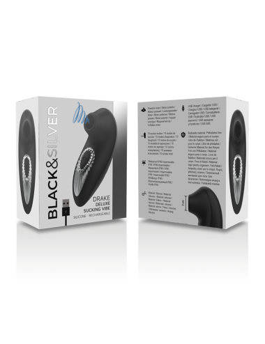BLACK&SILVER - DRAKE DELUXE SUCKING VIBE SILICONE RECARREGÁVEL PRETO