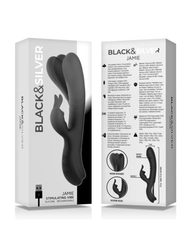 BLACK&SILVER - ESTIMULADOR DE COELHO DE SILICONE RECARREGÁVEL JAMIE PRETO