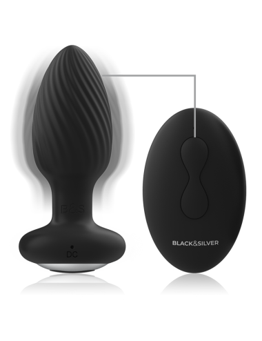 BLACK&SILVER - PLUG DE POÇOS SILICONE ANAL ROTATOR CONTROLE REMOTO