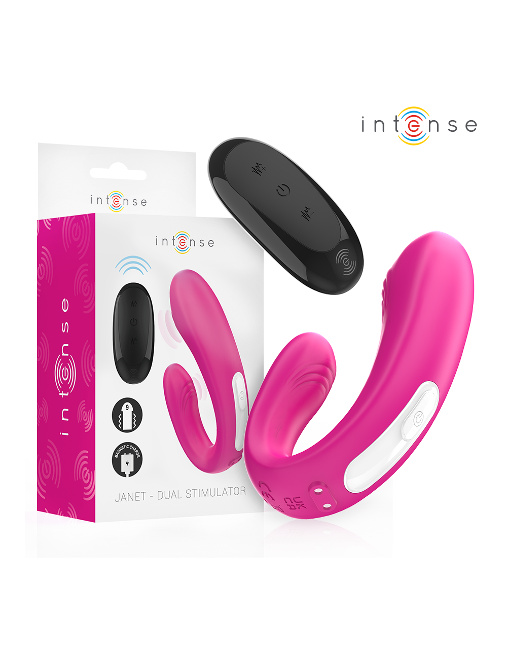 INTENSE - JANET DUAL ESTIMULADOR EM U E VIBRADOR COM CONTROLE REMOTO ROSA