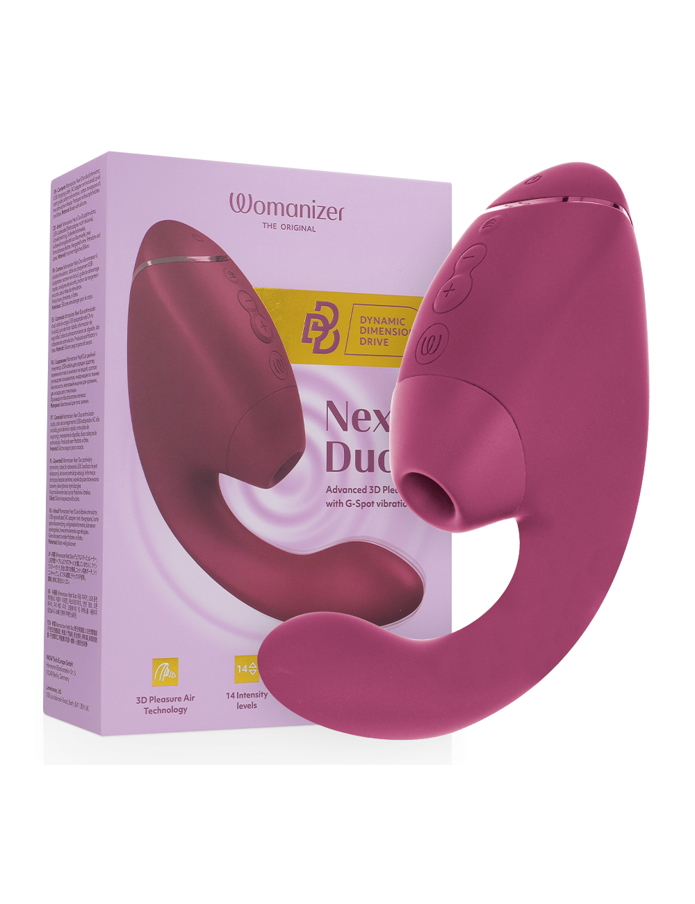 WOMANIZER - DUO NEXT ESTIMULADOR DUPLO DE CLITOR E PONTO G ROSA ESCURO