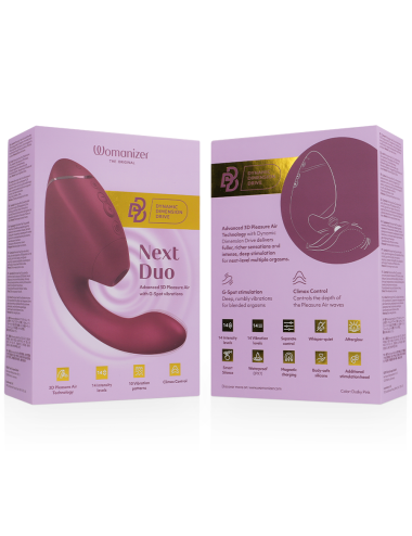 WOMANIZER - DUO NEXT ESTIMULADOR DUPLO DE CLITOR E PONTO G ROSA ESCURO