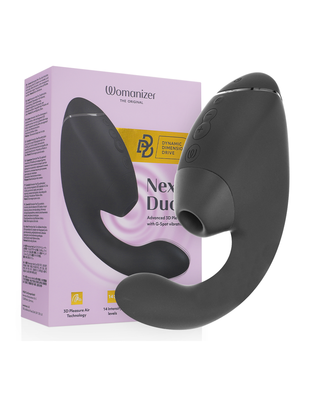 WOMANIZER - DUO NEXT ESTIMULADOR DUPLO DE CLITOR E PONTO G PRETO