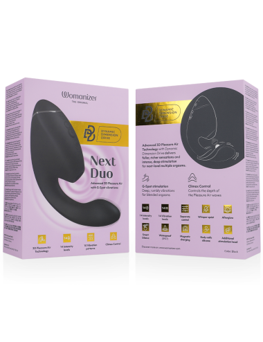 WOMANIZER - DUO NEXT ESTIMULADOR DUPLO DE CLITOR E PONTO G PRETO