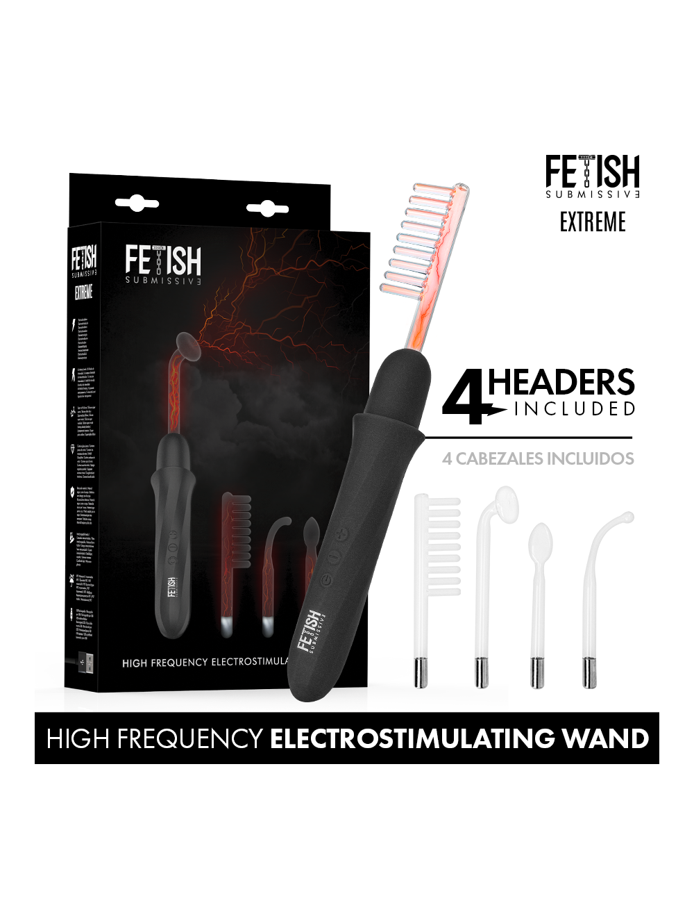 FETISH SUBMISSIVE - VIBRADOR WAND ELECTROESTIMULACIÓN ALTA FRECUENCIA
