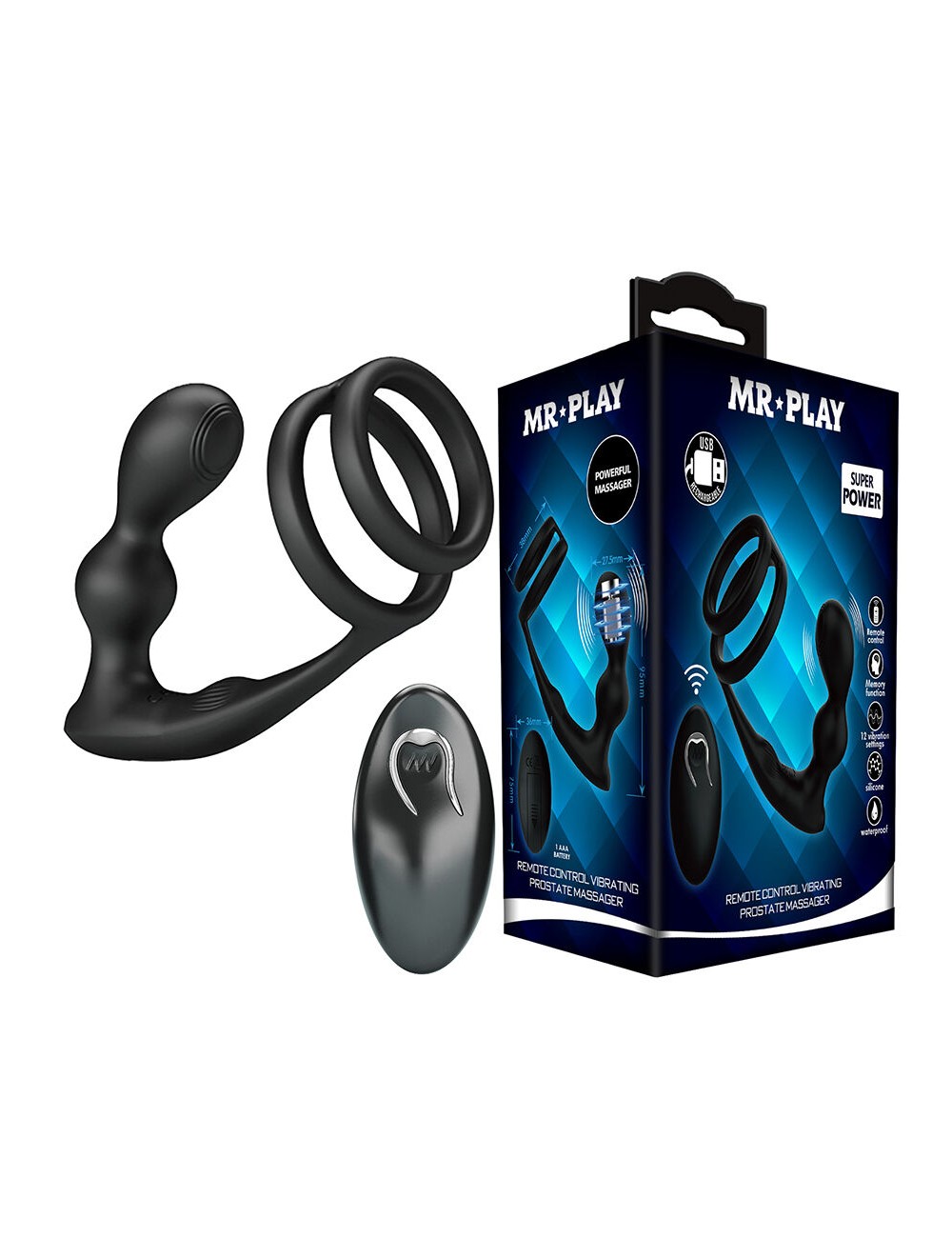 MR PLAY - PLUG ANAL VIBRATÓRIO COM ANEL PENIANO E CONTROLE REMOTO