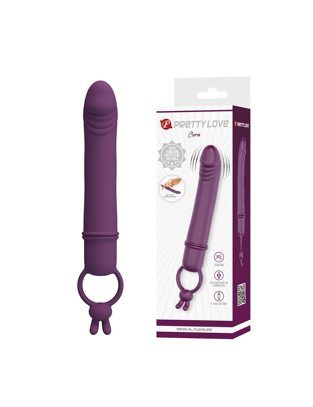 PRETTY LOVE - CORA VIBRADOR EM FORMATO DE PÊNIS COM ANEL DE RESISTÊNCIA